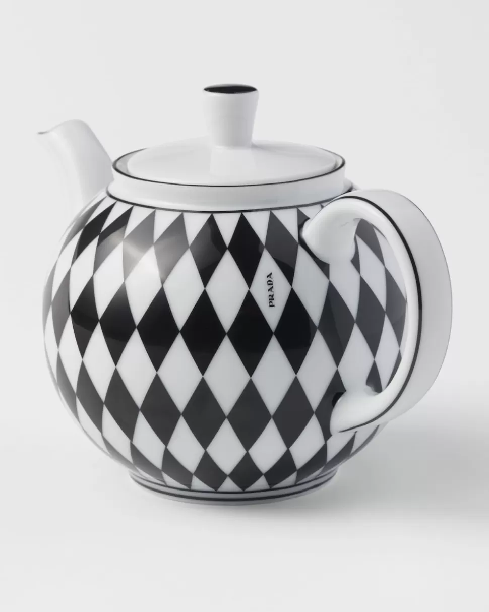 Online Prada Teekanne Aus Porzellan – Checkerboard Weiss/Schwarz