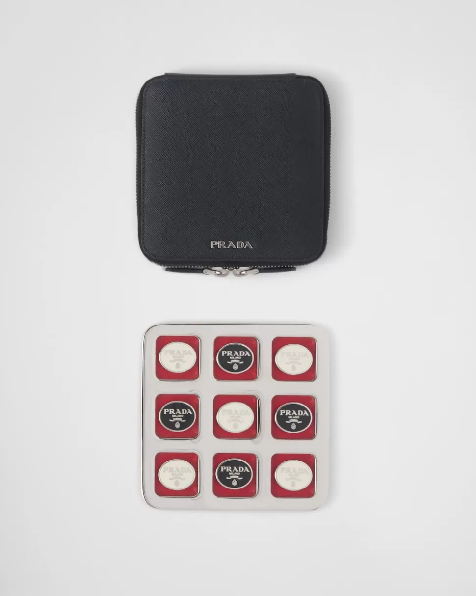 Outlet Prada Tic-tac-toe-set Aus Saffiano Leder Schwarz