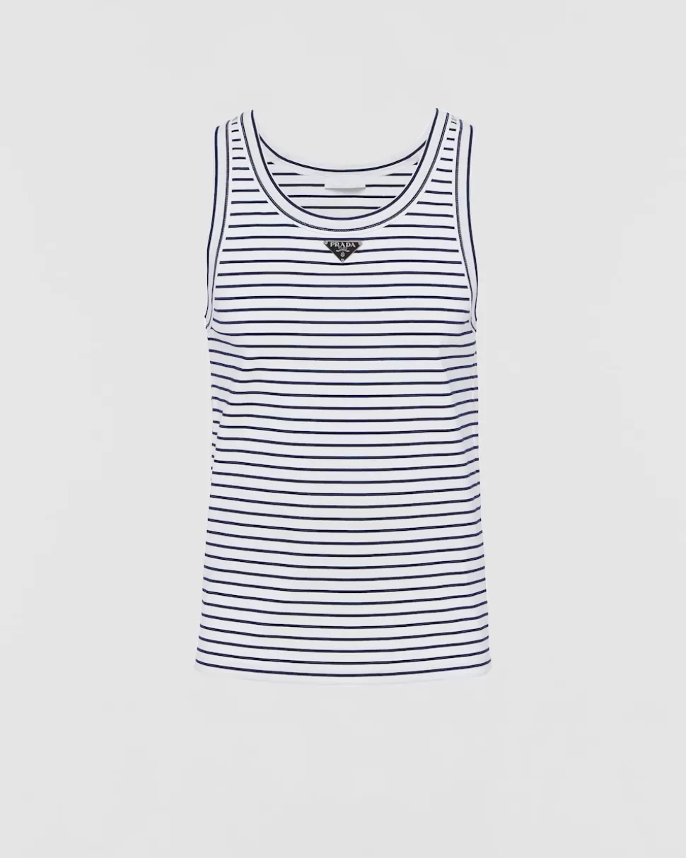 Outlet Prada Top Aus Baumwolle Weiss/Blau