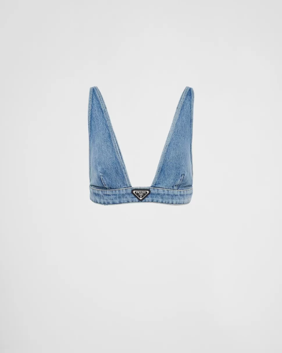 Shop Prada Top Aus Bio-denim MITTELBLAU