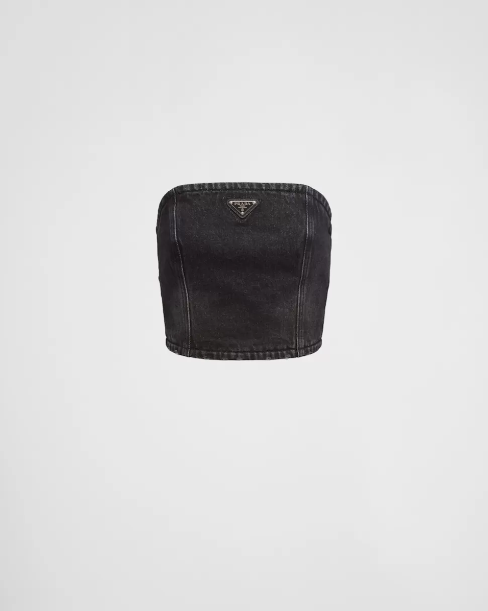 Sale Prada Top Aus Denim Schwarz