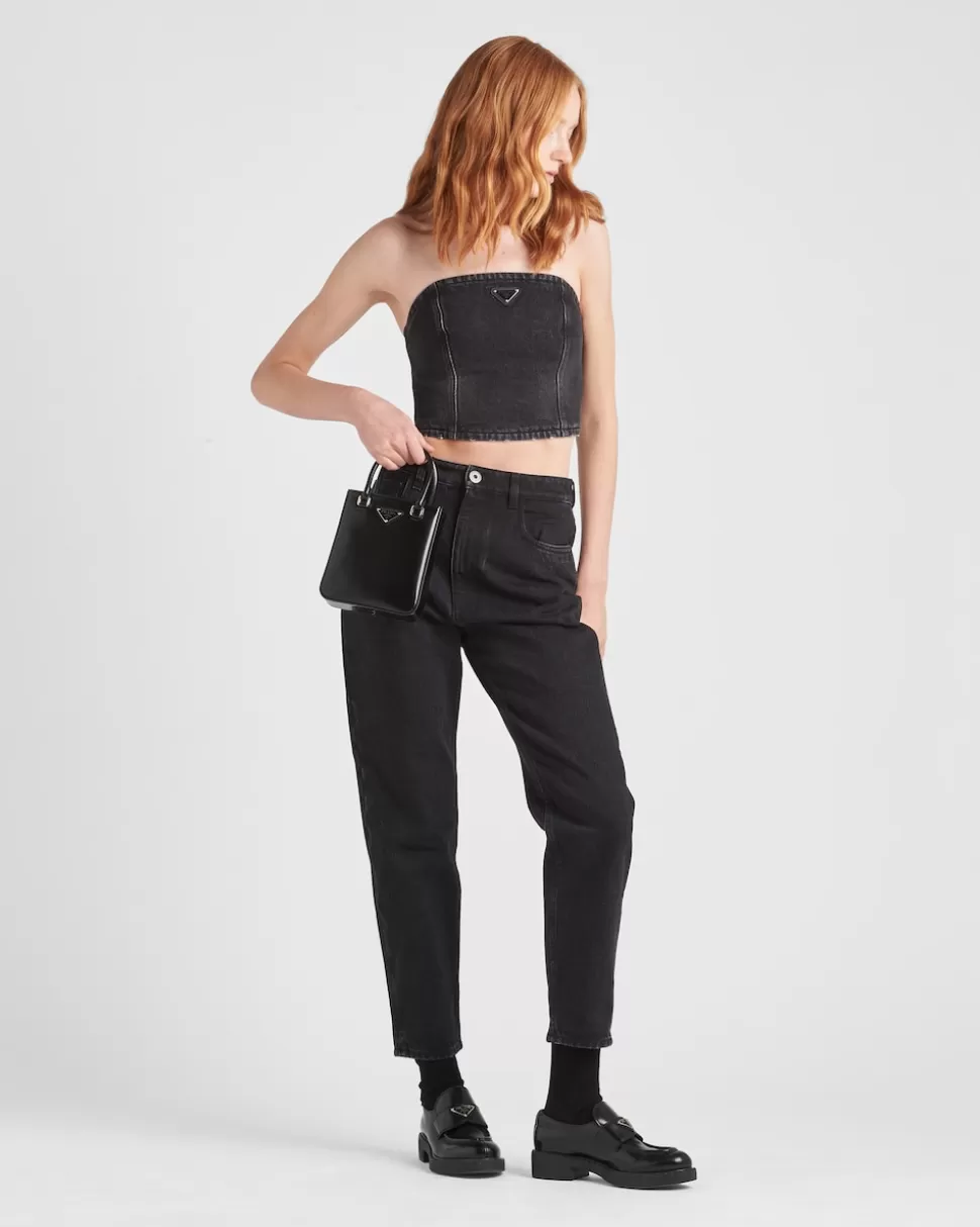 Sale Prada Top Aus Denim Schwarz