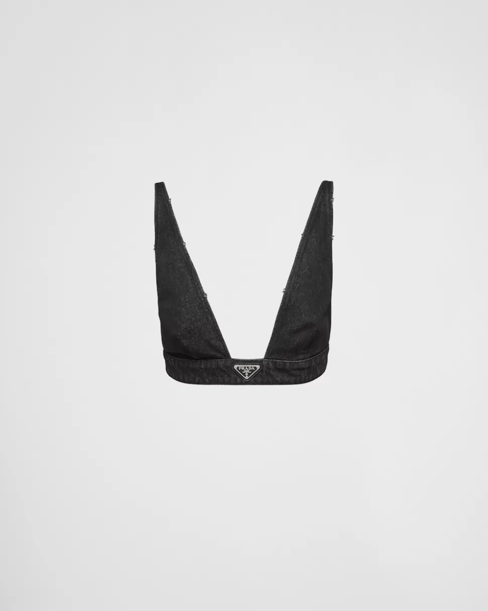 Online Prada Top Aus Denim Schwarz