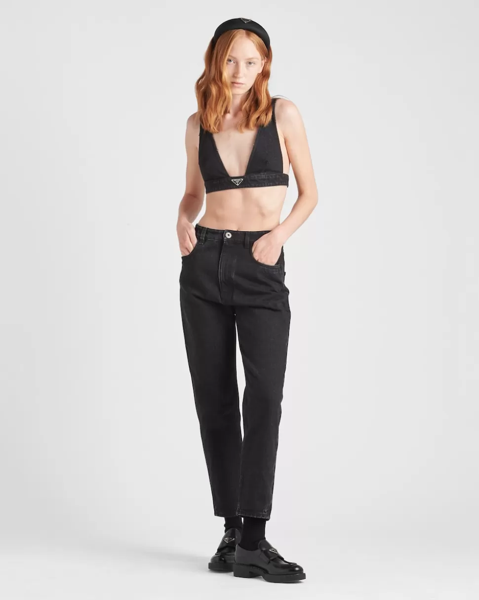 Online Prada Top Aus Denim Schwarz