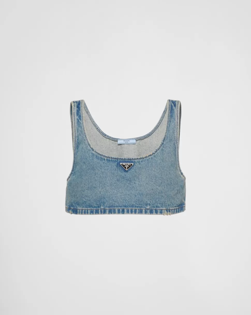 Online Prada Top Aus Denim MITTELBLAU