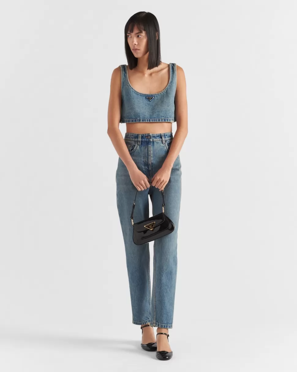 Online Prada Top Aus Denim MITTELBLAU