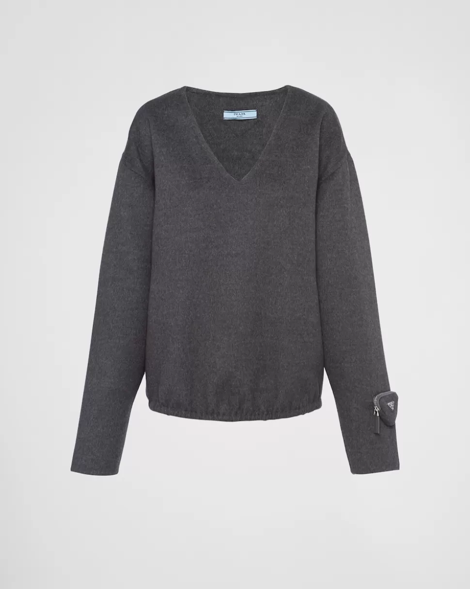 Sale Prada Top Aus Kaschgora Mit Pouch Schiefergrau