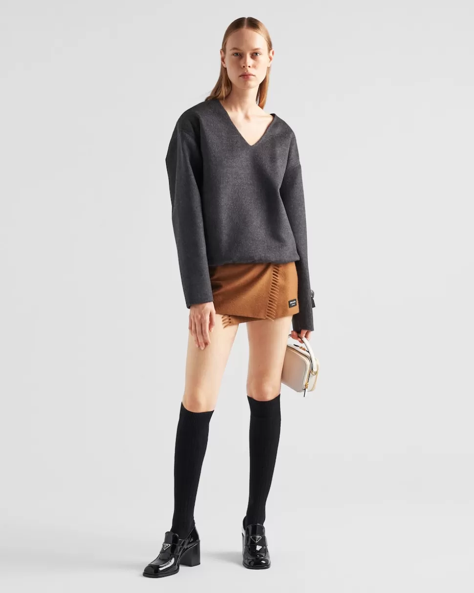 Sale Prada Top Aus Kaschgora Mit Pouch Schiefergrau