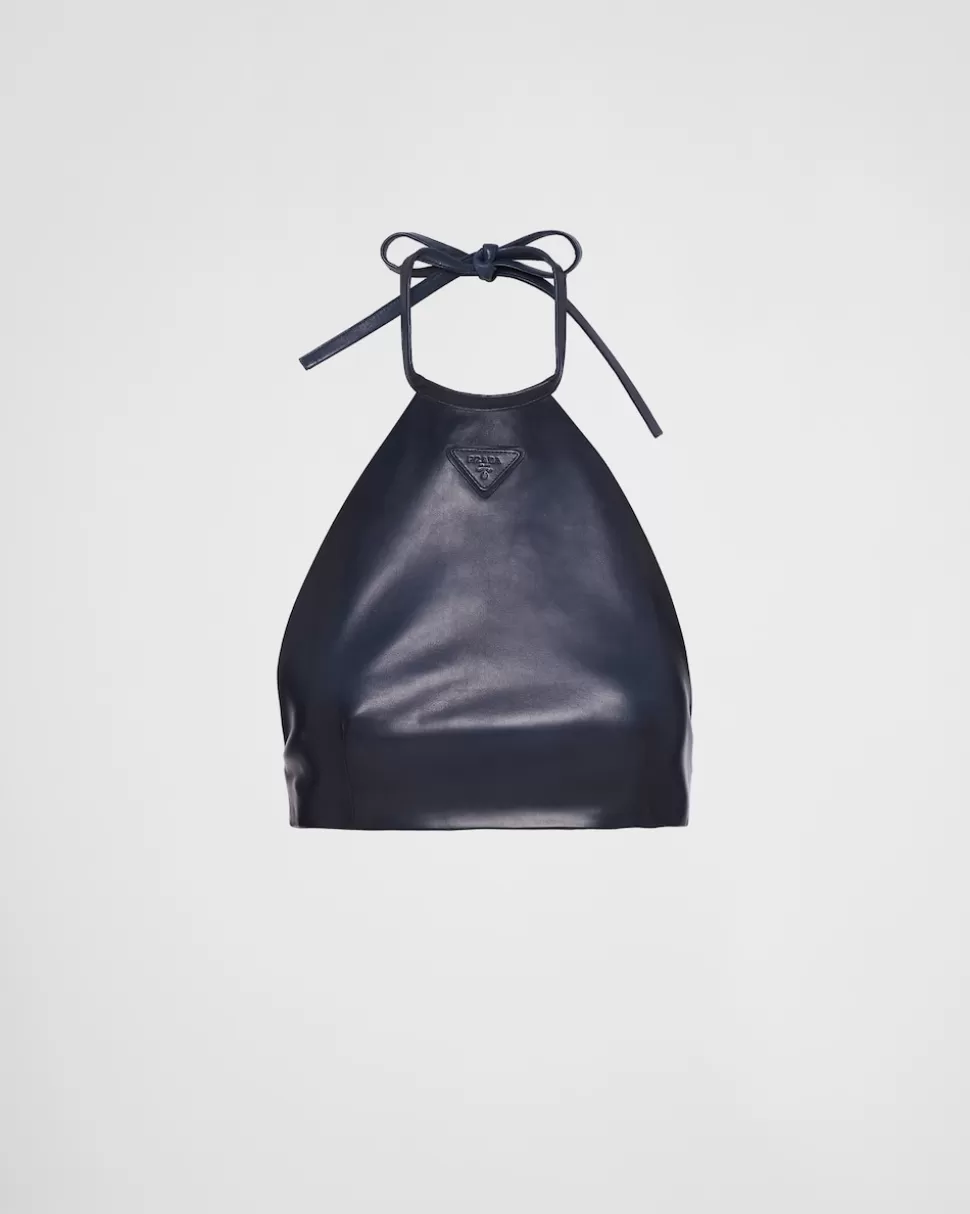 New Prada Top Aus Nappa-leder Ostseeblau