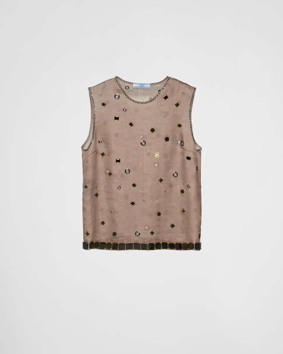 Hot Prada Top Aus Organza Mit ÖSenverzierung Militärgrün