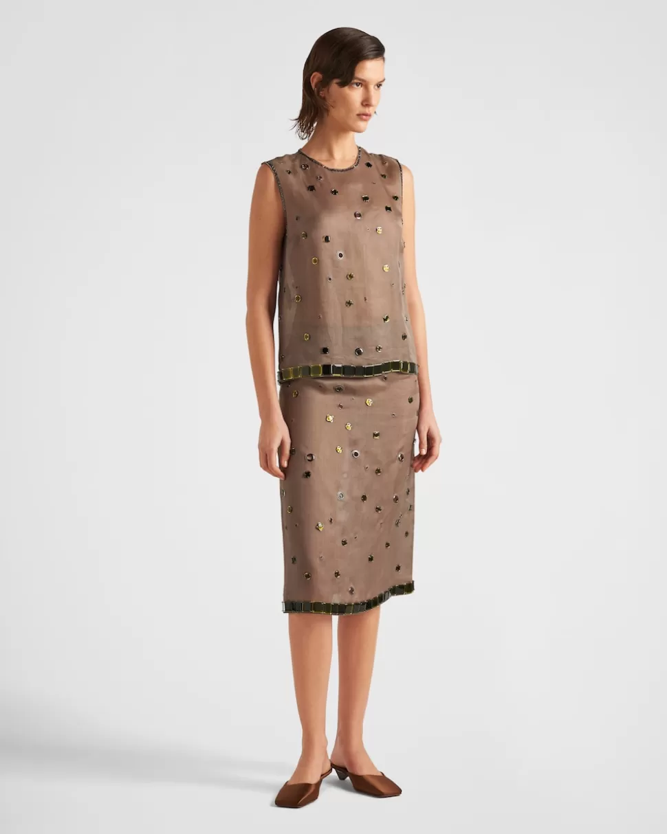 Hot Prada Top Aus Organza Mit ÖSenverzierung Militärgrün