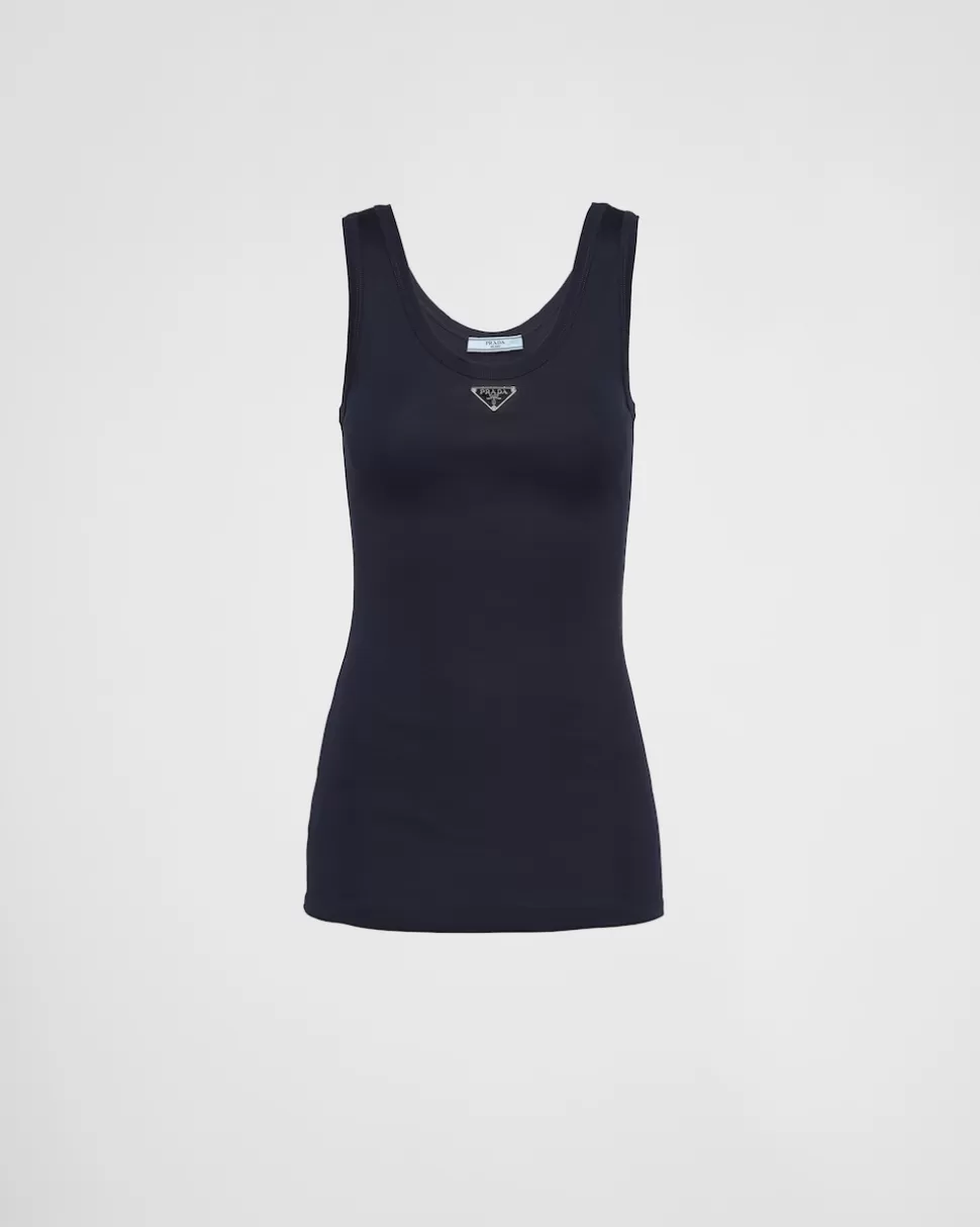 Store Prada Top Aus Rippstrick Blau