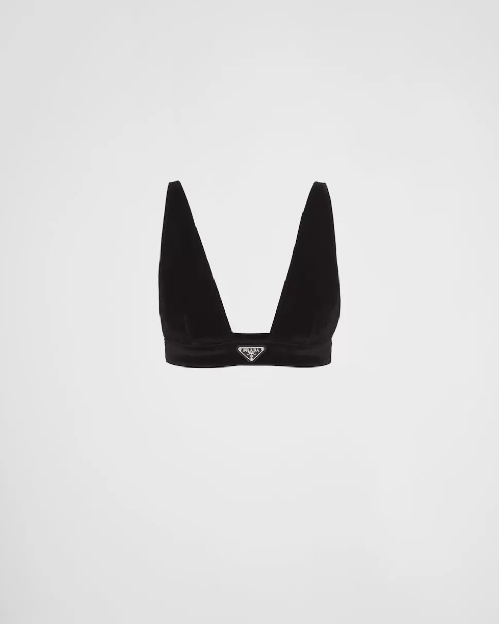 Store Prada Top Aus Samt-denim Schwarz