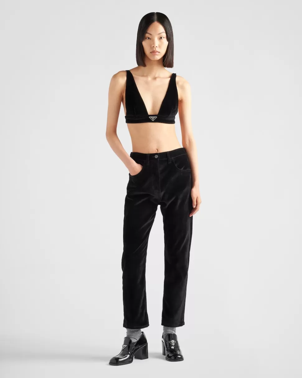 Store Prada Top Aus Samt-denim Schwarz