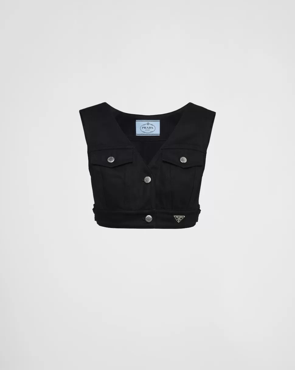 Fashion Prada Top Aus Stretch-denim Schwarz