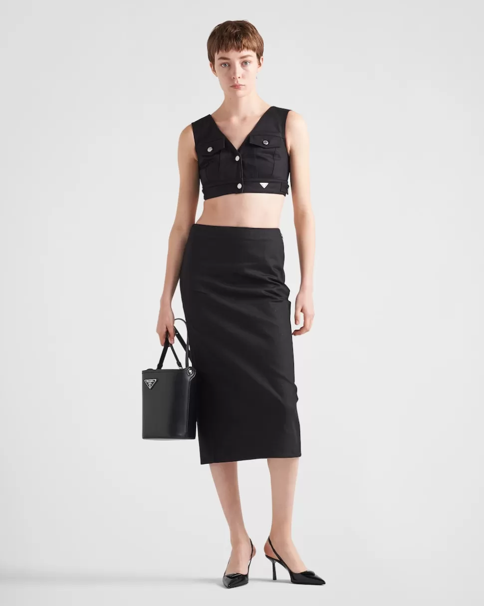 Fashion Prada Top Aus Stretch-denim Schwarz