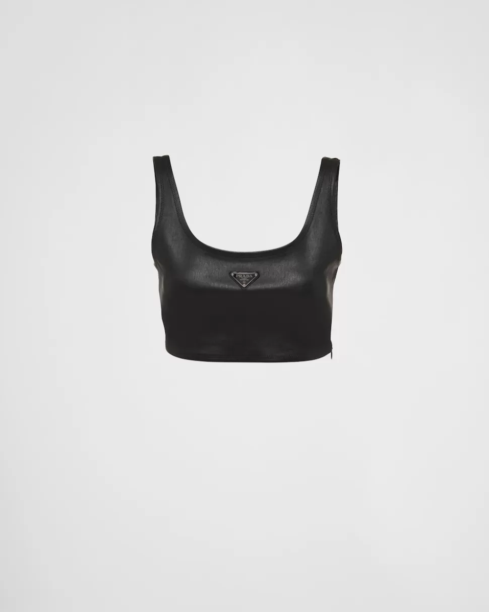 Shop Prada Top Aus Stretch-nappaleder Schwarz
