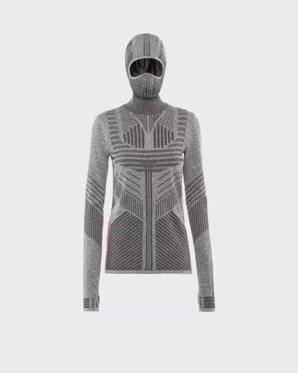 Best Sale Prada Top Aus Tech Rec Re-nylon-piqué Mit Skimaske Grau
