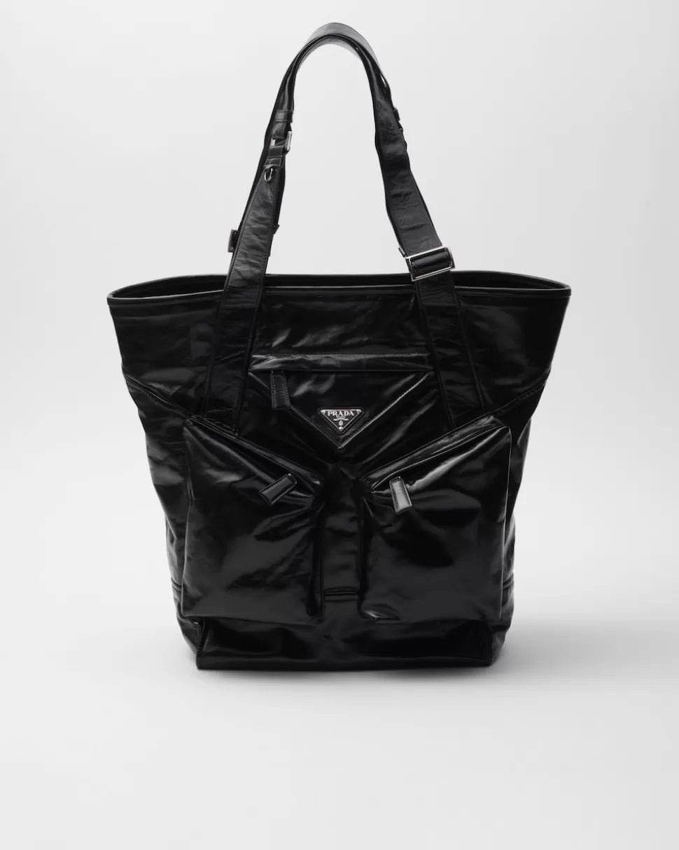Store Prada Tote Bag Aus Leder Schwarz
