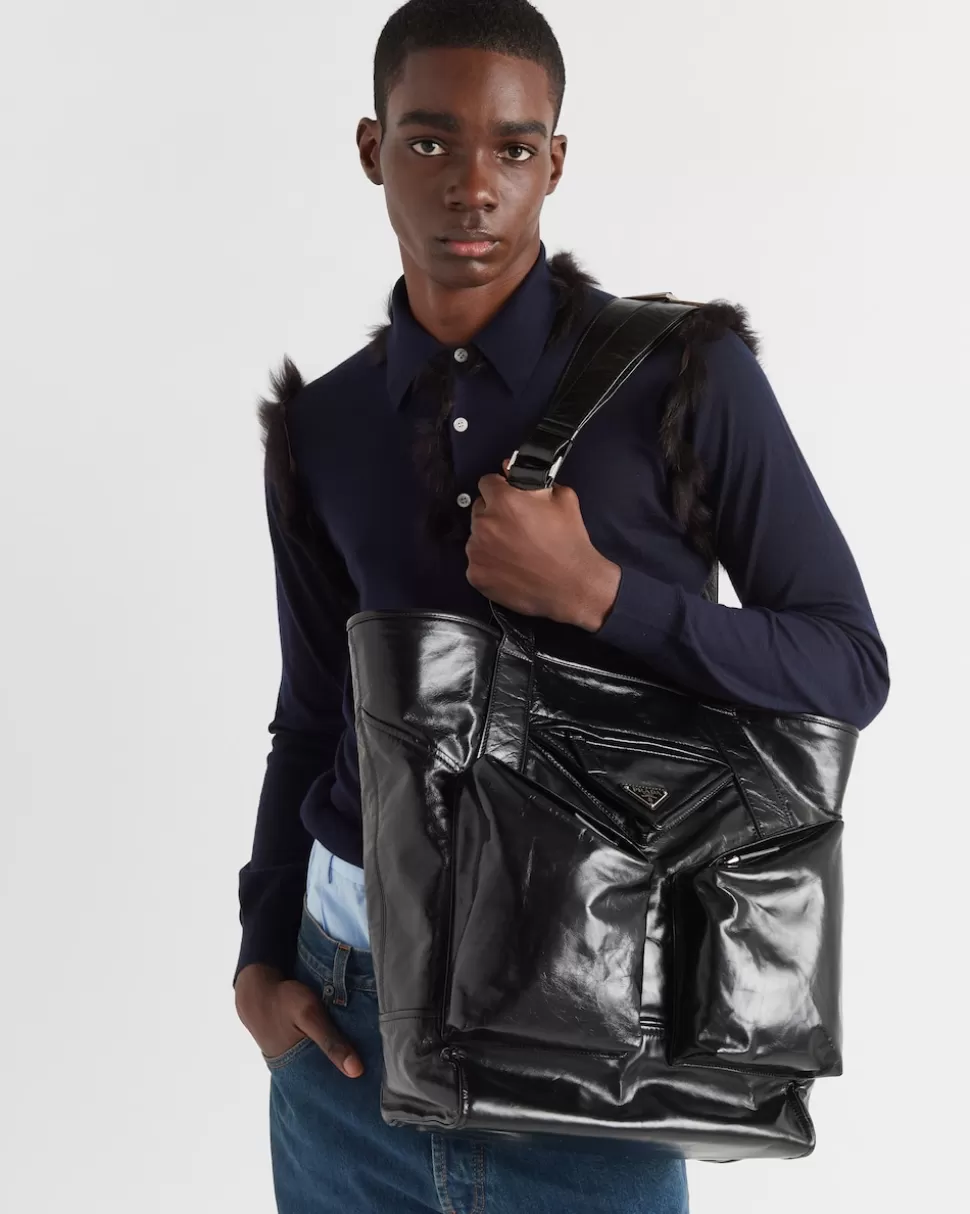 Store Prada Tote Bag Aus Leder Schwarz