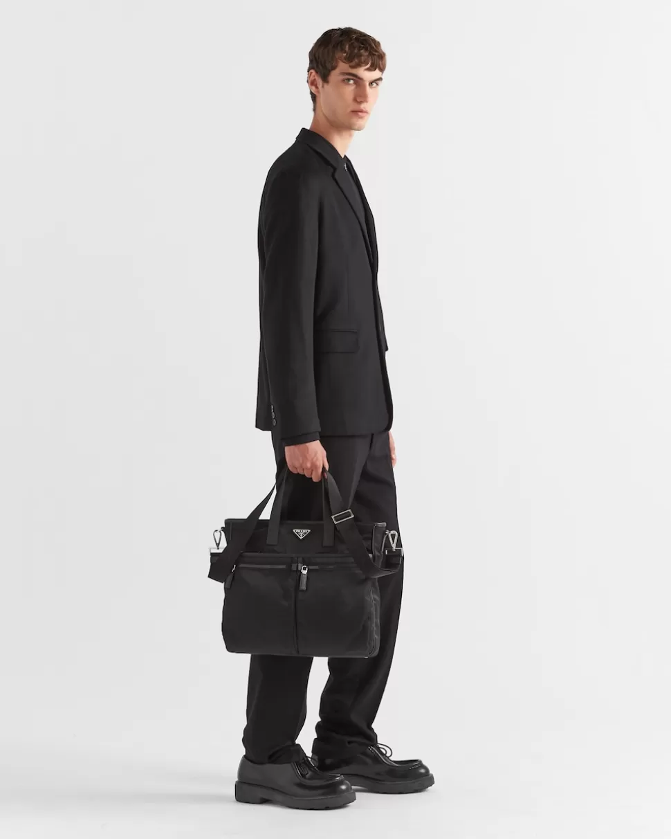 Sale Prada Tote Bag Aus Re-nylon Und Saffiano-leder Schwarz