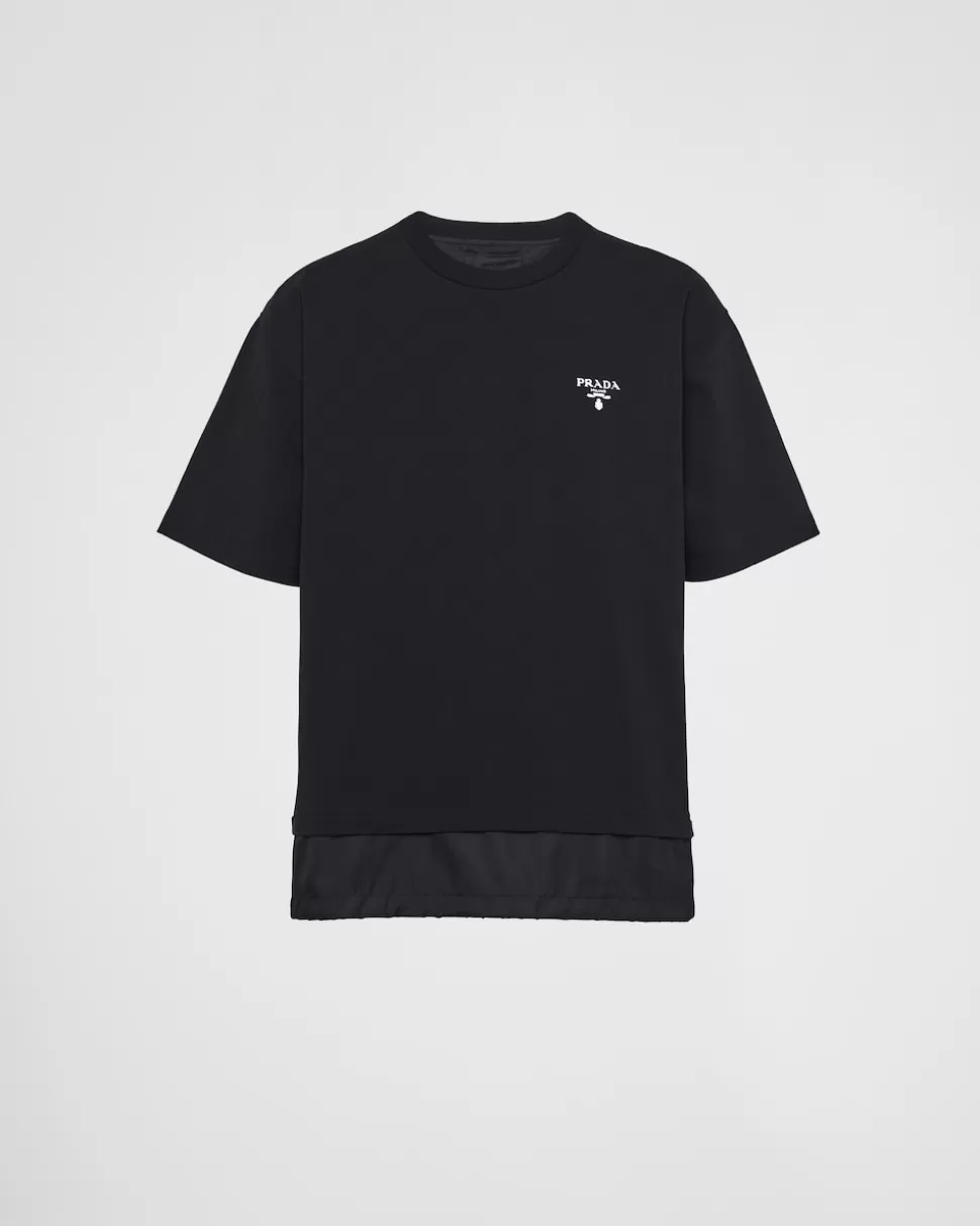Fashion Prada T-shirt Aus Jersey Und Re-nylon Schwarz/Schwarz