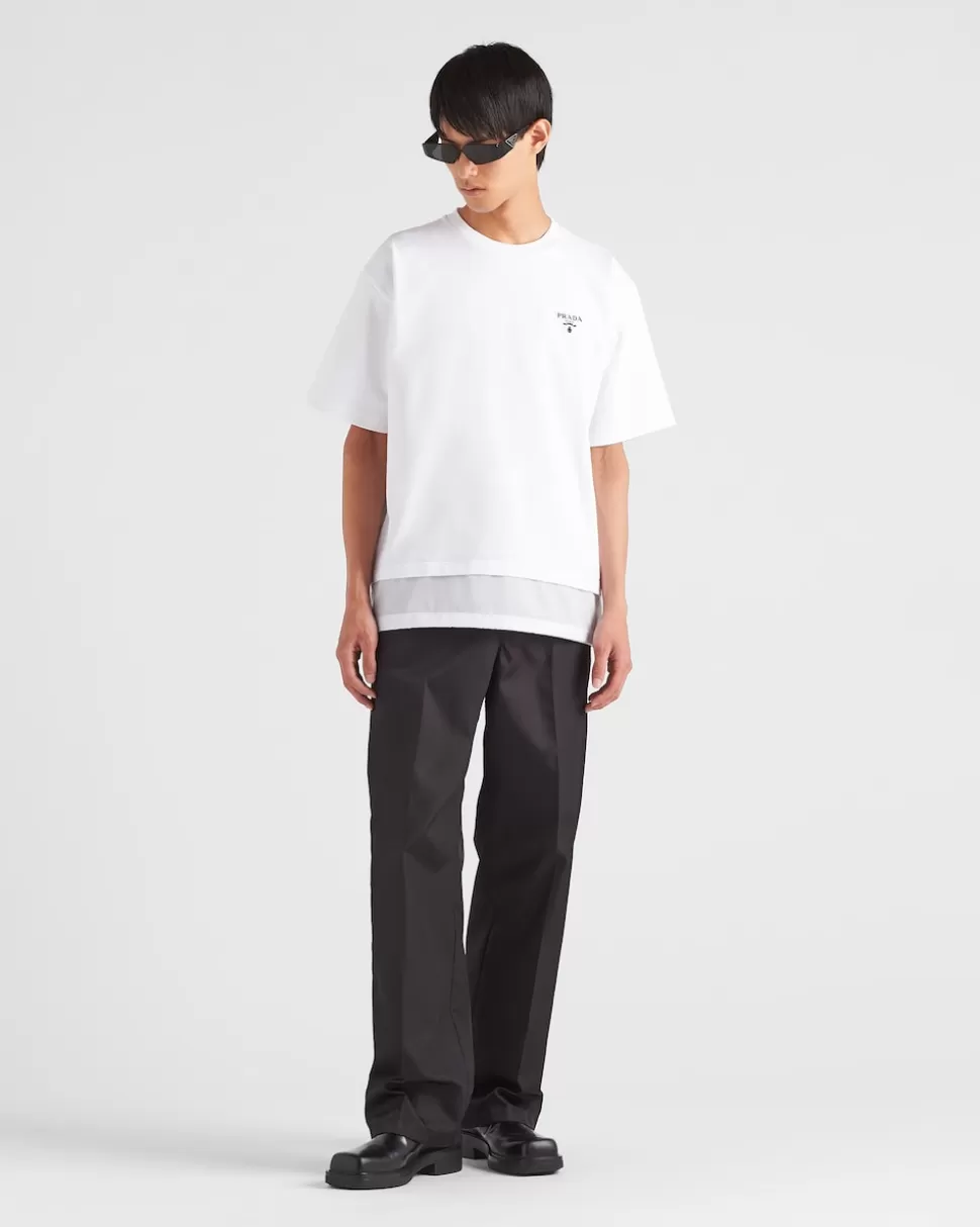 Store Prada T-shirt Aus Jersey Und Re-nylon Schwarz/Schwarz