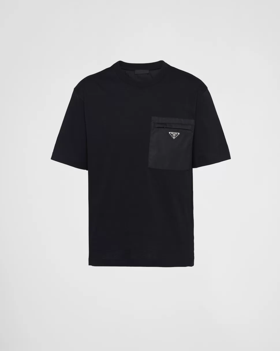 Shop Prada T-shirt Aus Re-nylon Und Jersey Schwarz