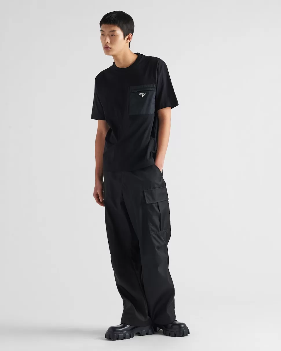 Shop Prada T-shirt Aus Re-nylon Und Jersey Schwarz