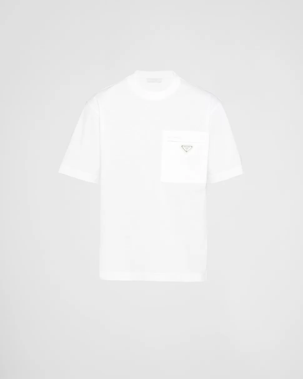 Outlet Prada T-shirt Aus Re-nylon Und Jersey Schwarz