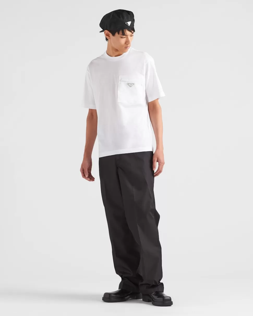 Outlet Prada T-shirt Aus Re-nylon Und Jersey Schwarz