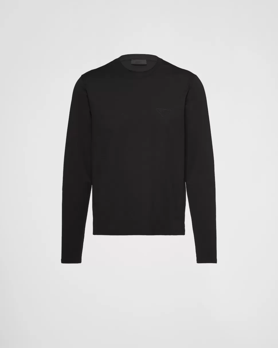 New Prada T-shirt Aus Stretch-baumwolle Schwarz