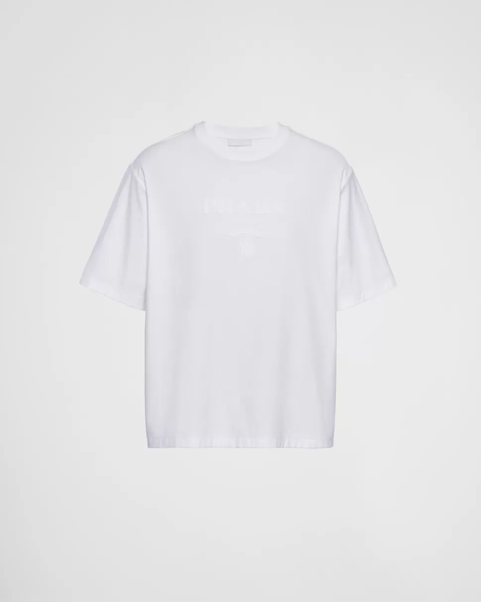 Cheap Prada T-shirt Aus Technischer Baumwolle Blau