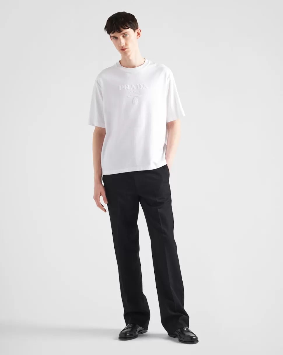 Cheap Prada T-shirt Aus Technischer Baumwolle Blau