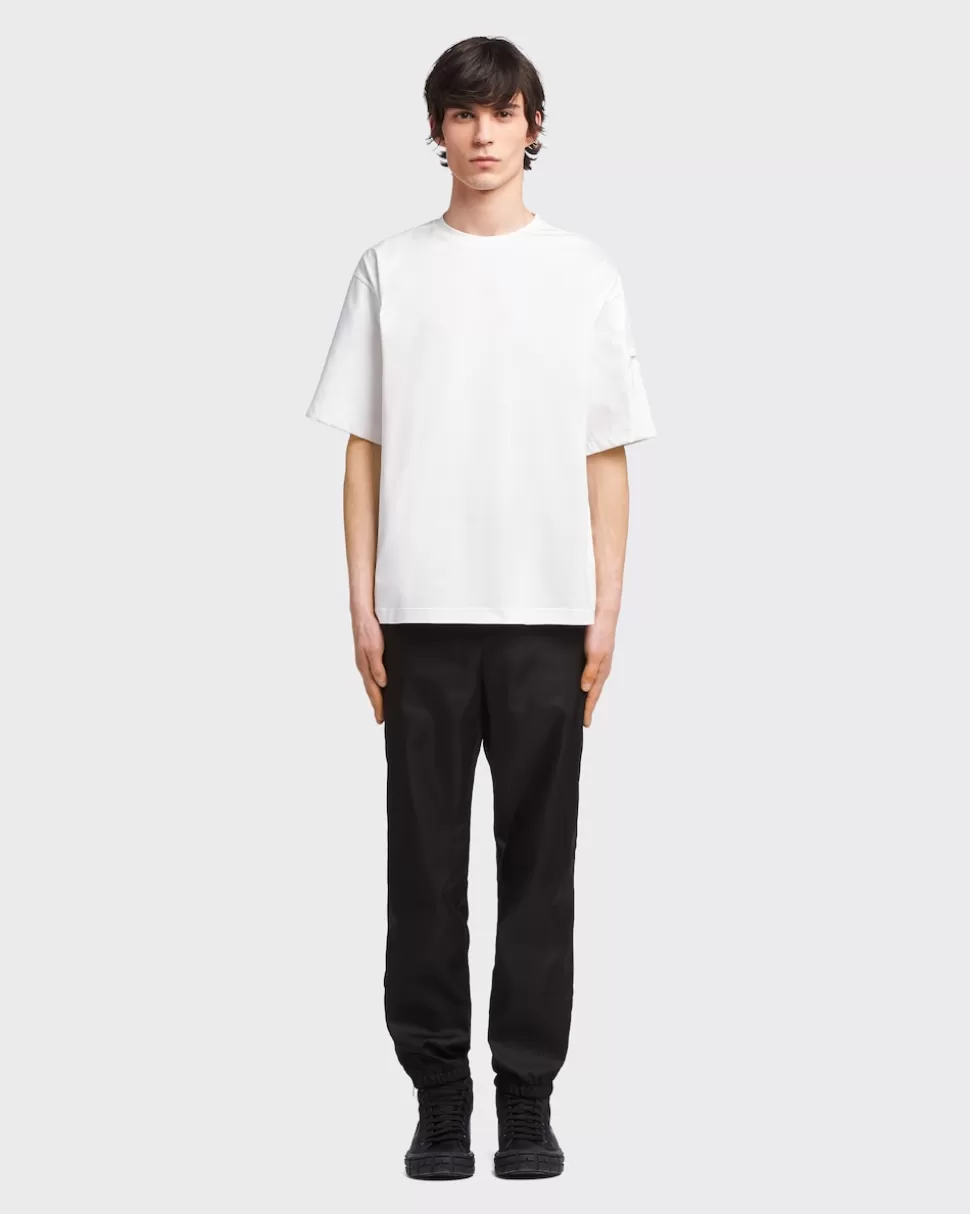 Discount Prada T-shirt Baumwoll-stretch Details Aus Re-nylon Weiss/Weiss