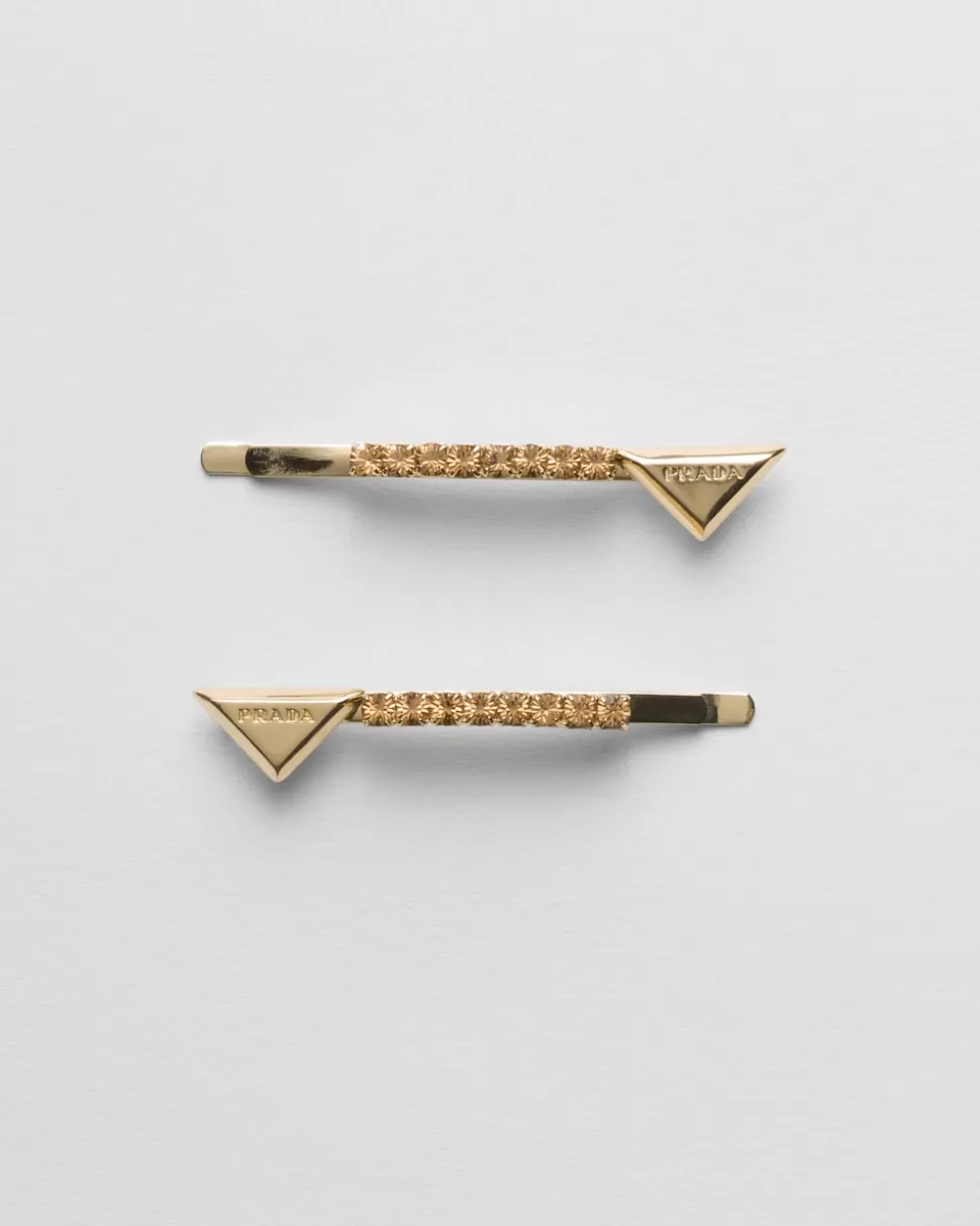 Clearance Prada Verzierte Haarspange Aus Messing Gold/TopazHell