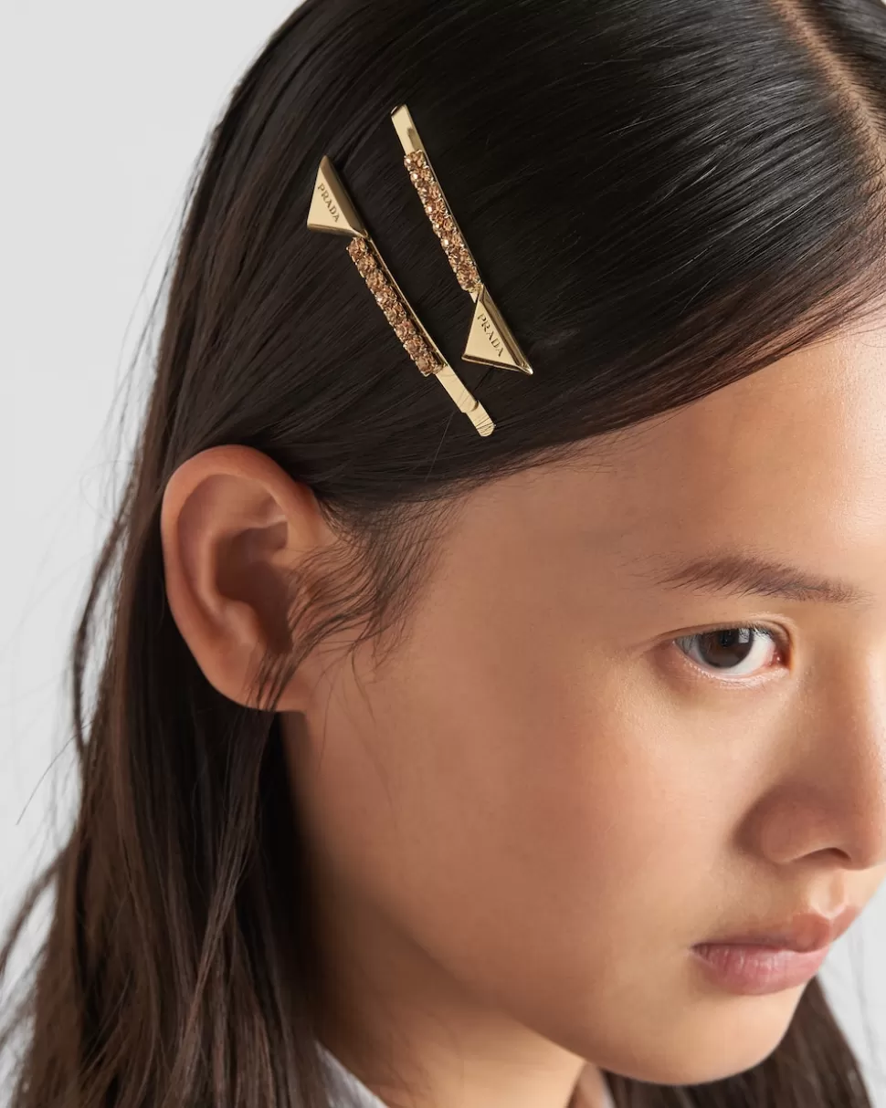 Clearance Prada Verzierte Haarspange Aus Messing Gold/TopazHell