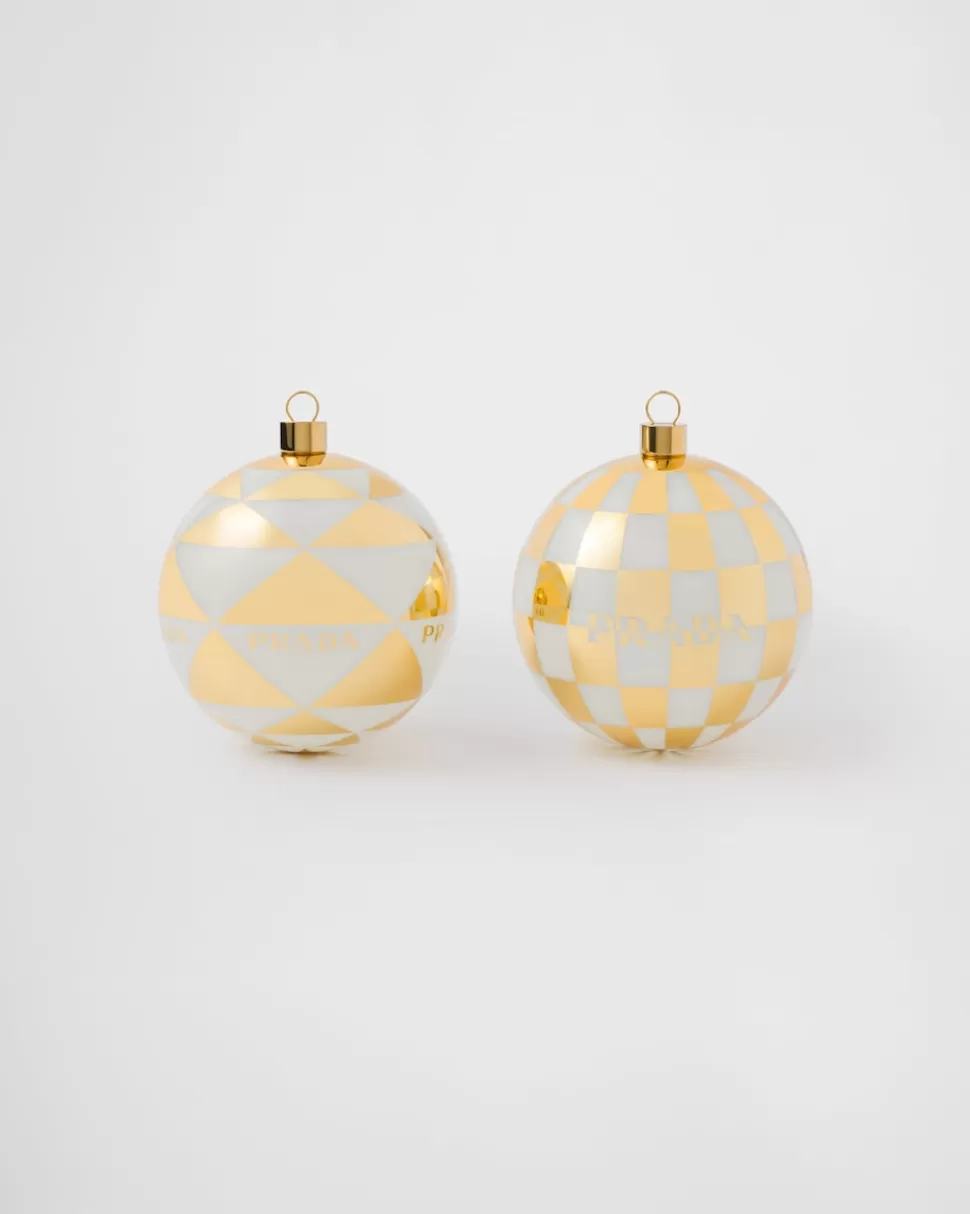 Shop Prada Weihnachtsschmuck-set Aus Glas Weiß/Platin