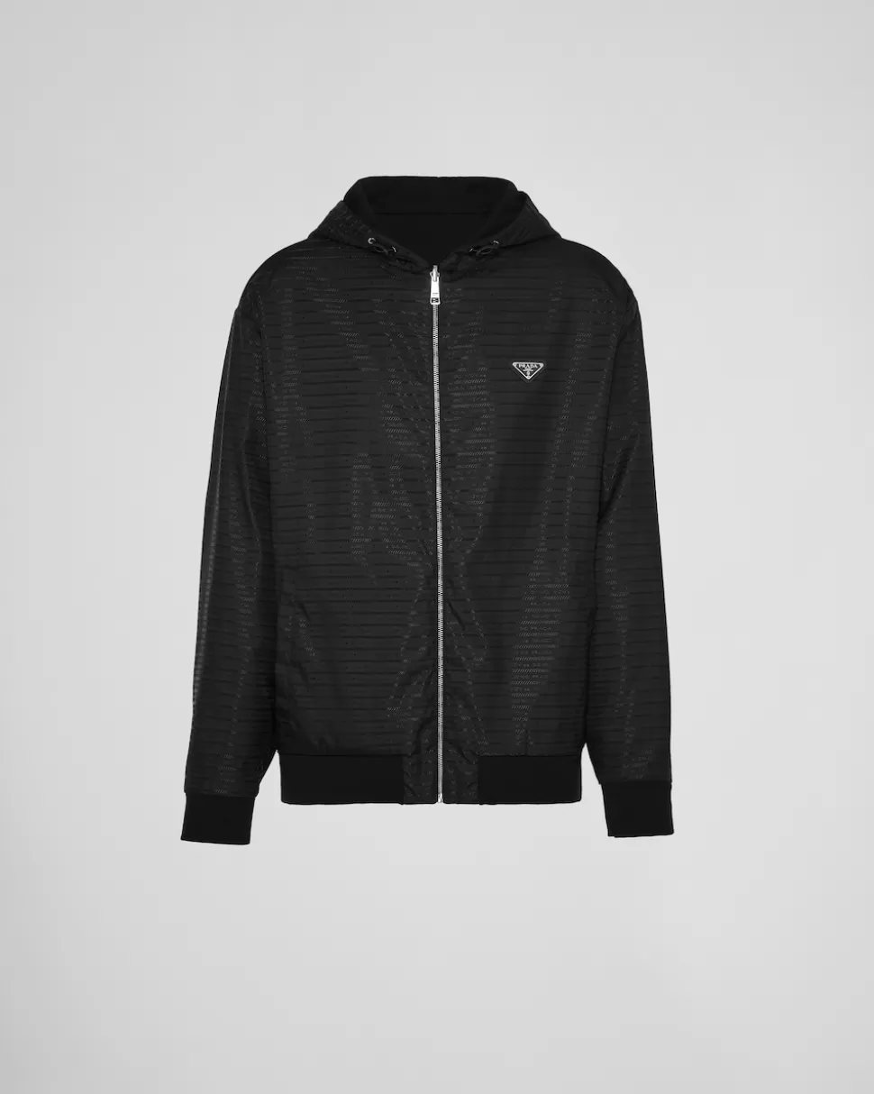 Online Prada Wendbare Kapuzenjacke Aus Baumwollfleece Und Re-nylon Schwarz/Schwarz