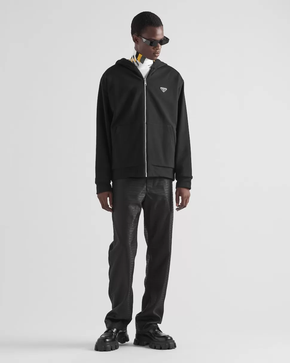Online Prada Wendbare Kapuzenjacke Aus Baumwollfleece Und Re-nylon Schwarz/Schwarz