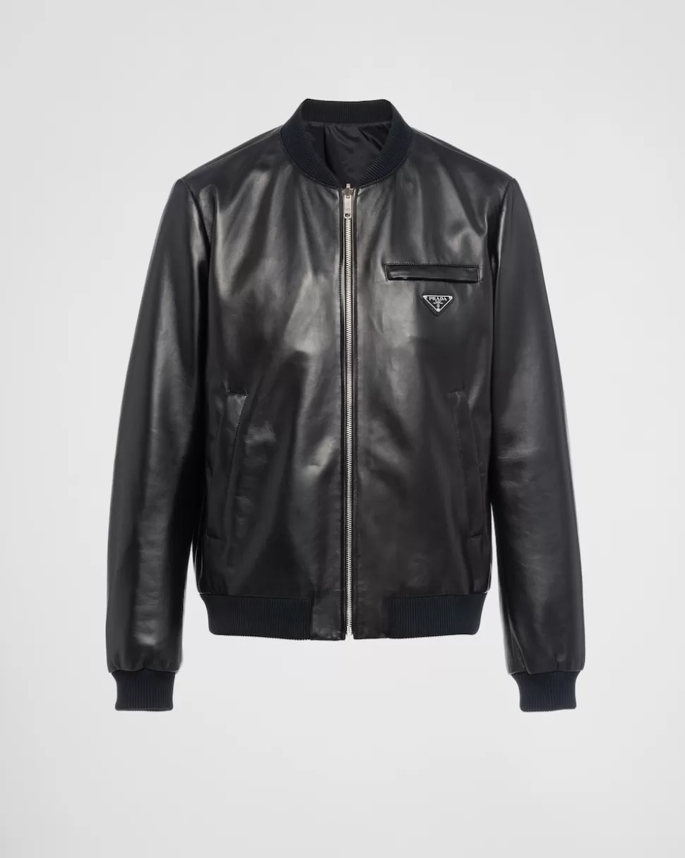 Clearance Prada Wendbare Nappa-leder-re-nylon-bomberjacke Schwarz