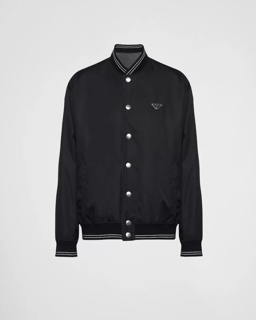 Discount Prada Wende-bomberjacke Aus Re-nylon Und Baumwollfleece Schwarz/Schiefergrau