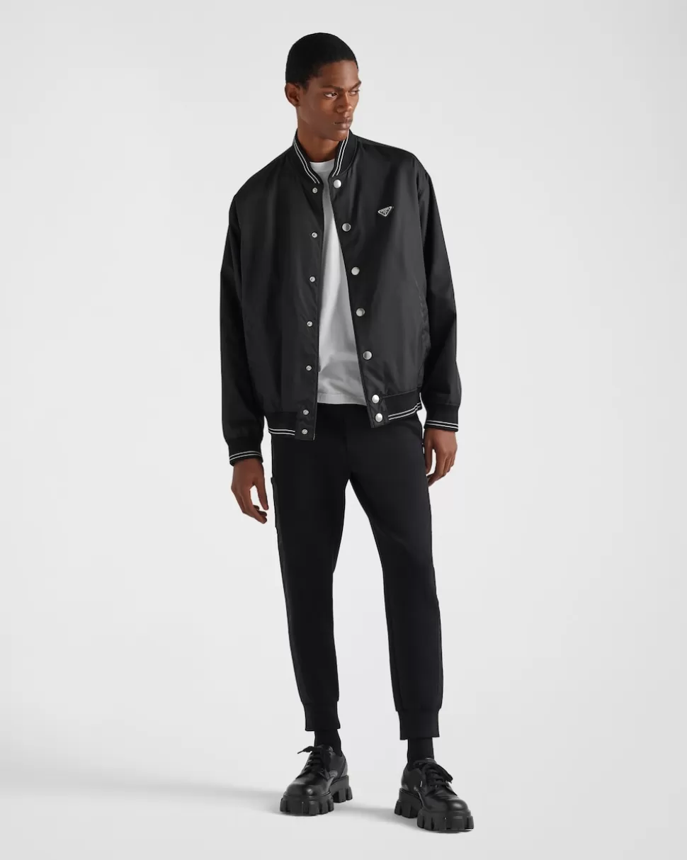 Discount Prada Wende-bomberjacke Aus Re-nylon Und Baumwollfleece Schwarz/Schiefergrau