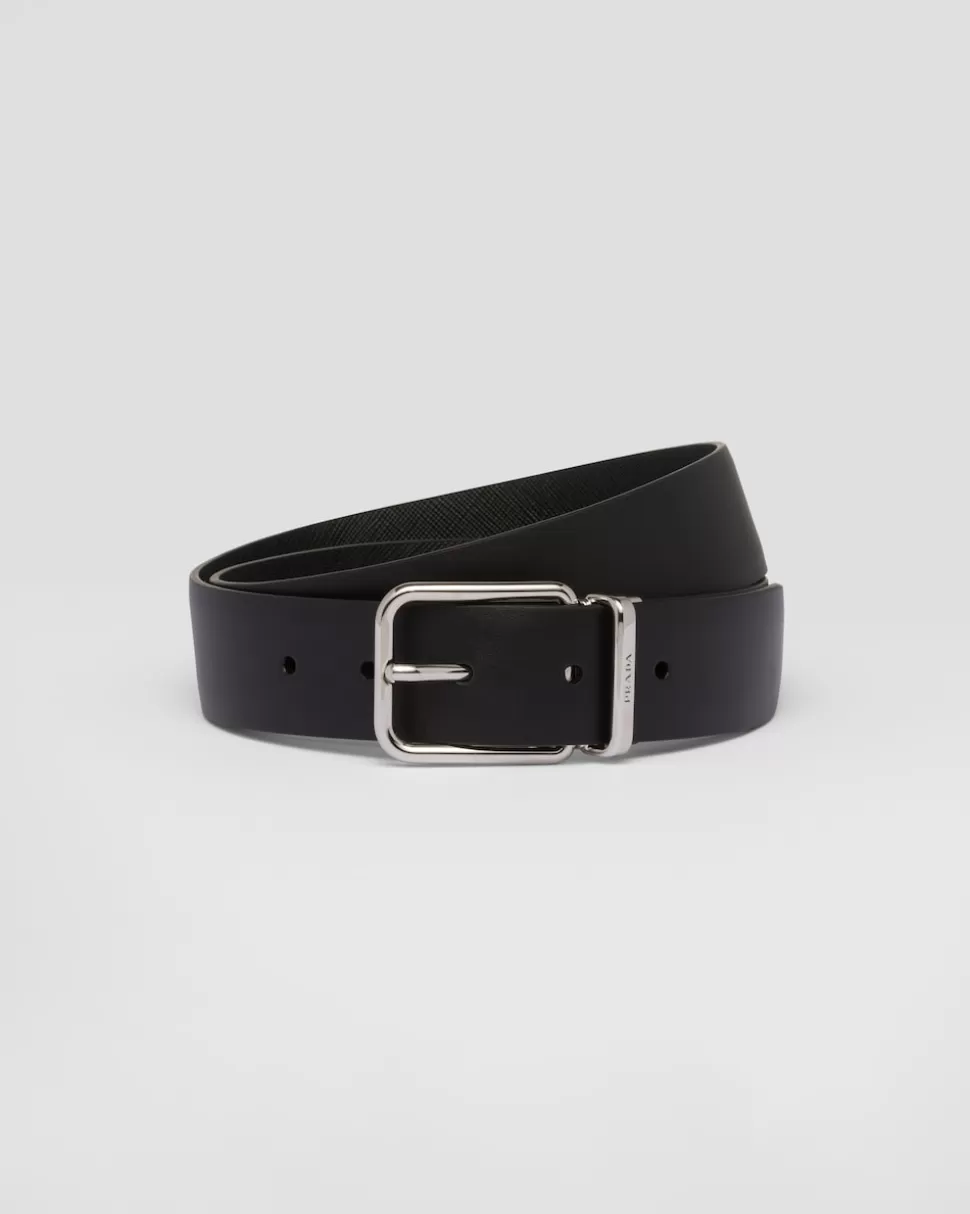 Shop Prada Wendegürtel Aus Saffiano Und Leder Schwarz