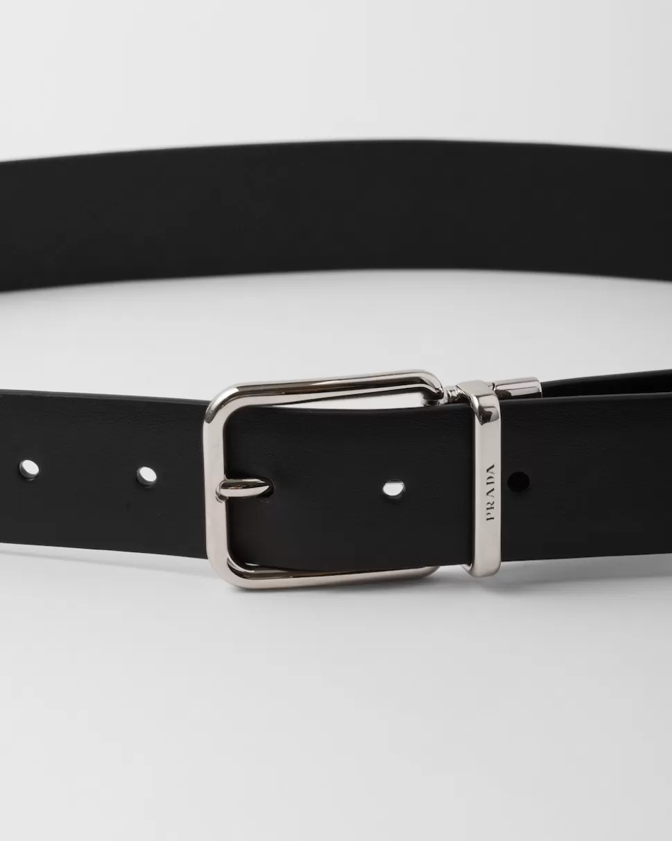 Shop Prada Wendegürtel Aus Saffiano Und Leder Schwarz