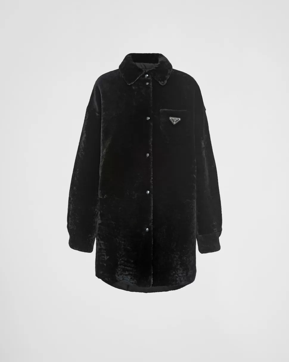 Store Prada Wendemantel Aus Gabardine Und Lammfell Schwarz