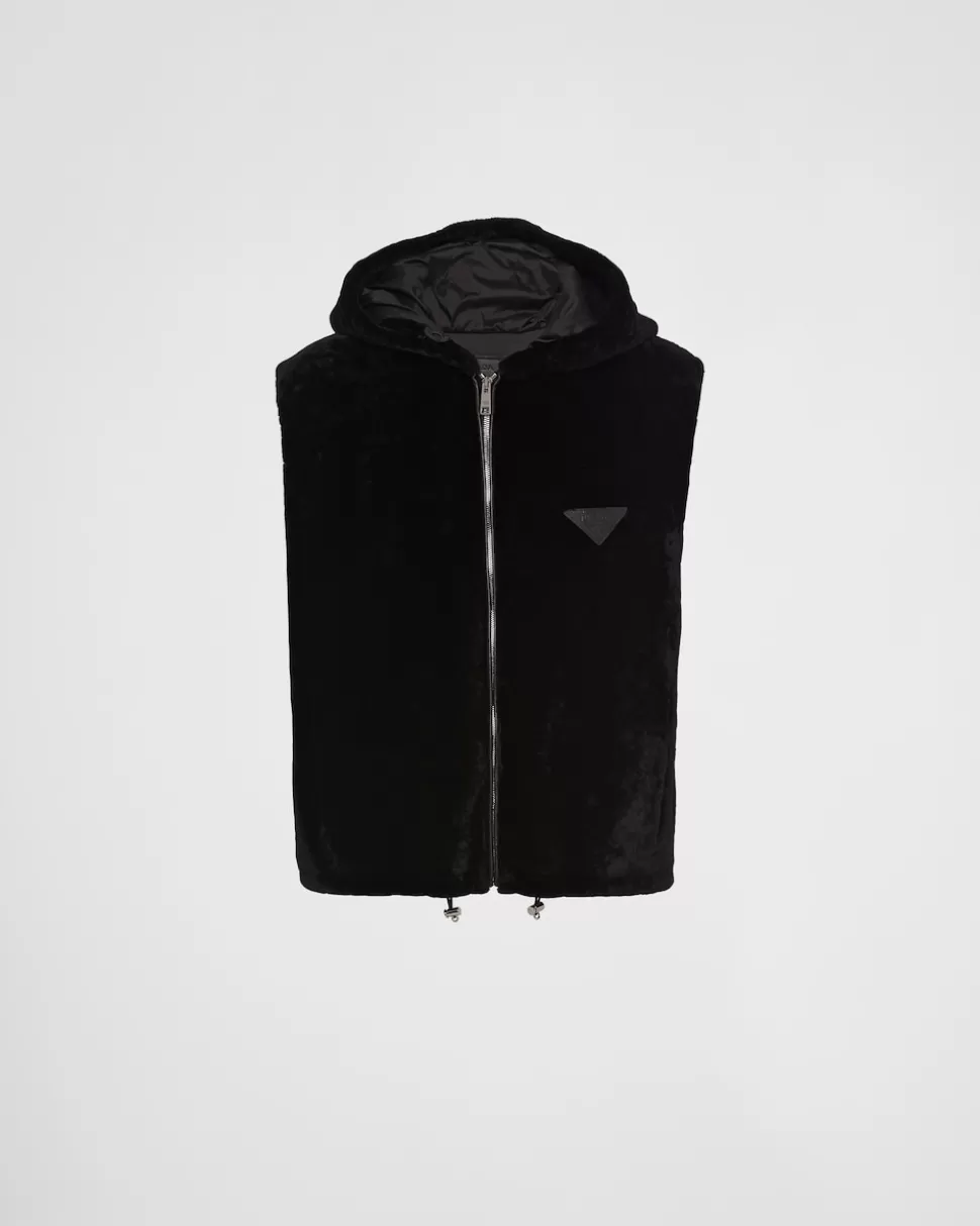 New Prada Weste Aus Lammfell Schwarz