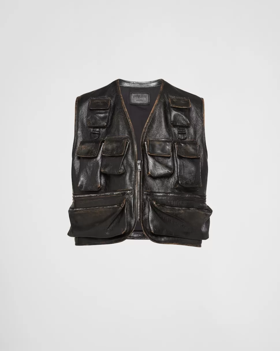 Cheap Prada Weste Aus Leder Schwarz