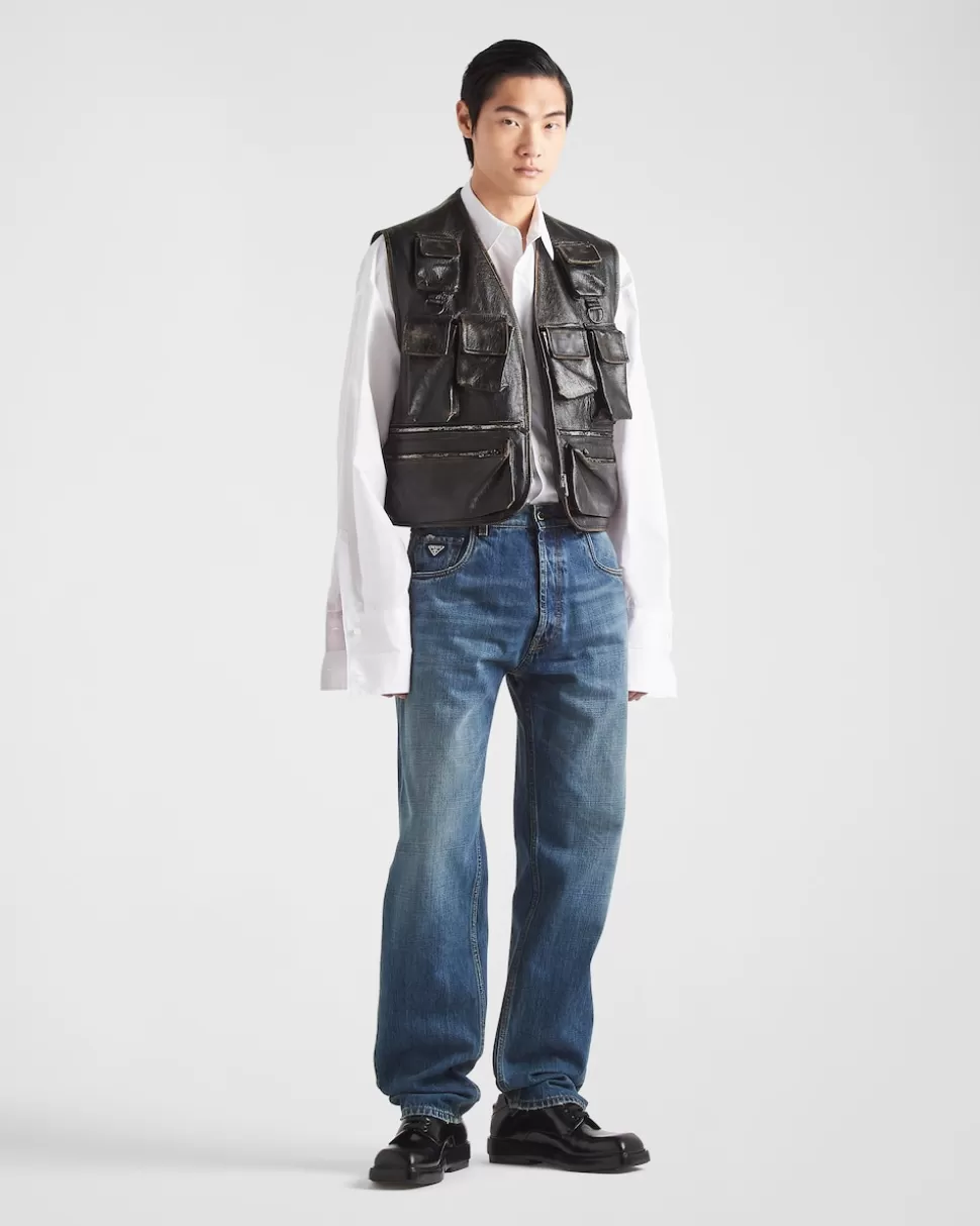 Cheap Prada Weste Aus Leder Schwarz