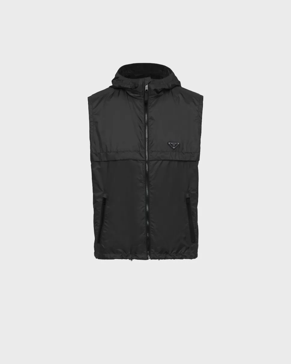 New Prada Weste Aus Re-nylon Schwarz/Eisengrau